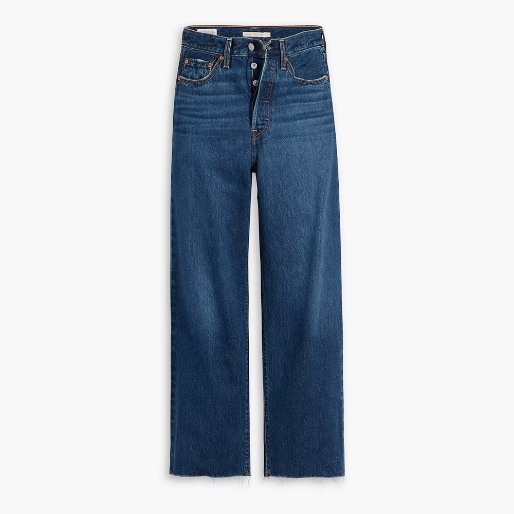 Levi’s Ribcage Straight Ankle Jeans with Distressed Bottom